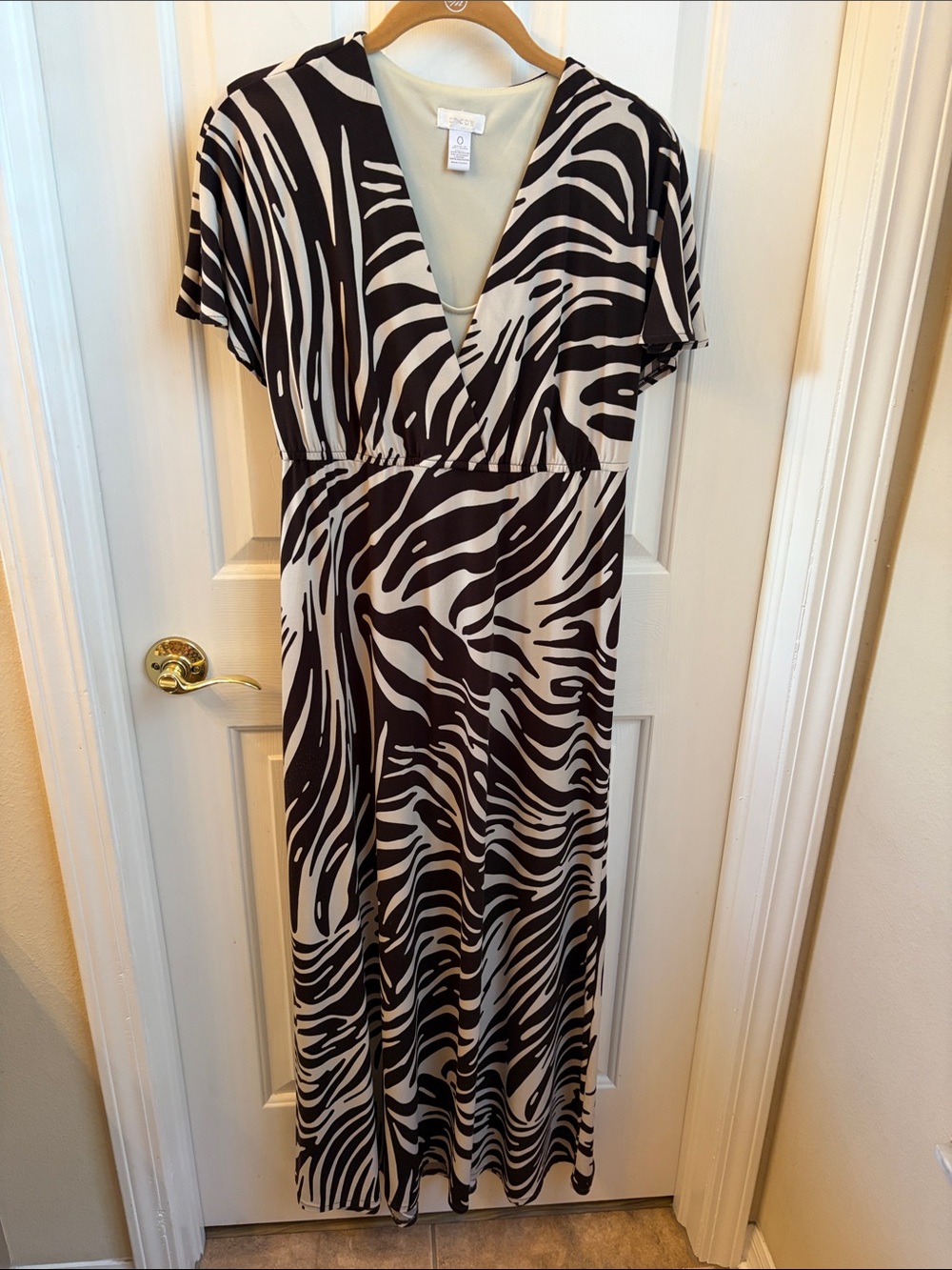 Chico's Brown & Cream Zebra-Print V-Neck Maxi Dress